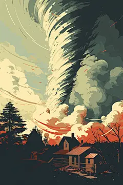 AI数字艺术扁平风自然灾害龙卷风插画