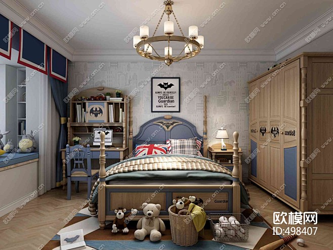 美式儿童房卧室3D模型_精品3d模型_3...