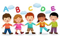 彩色卡通手绘幼儿园可爱小孩手拉手人物素材原创插画海报幼儿园儿童幼儿园卡通小孩