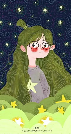 壁纸 插画 儿童插画 少女 星星 夜空 晚安