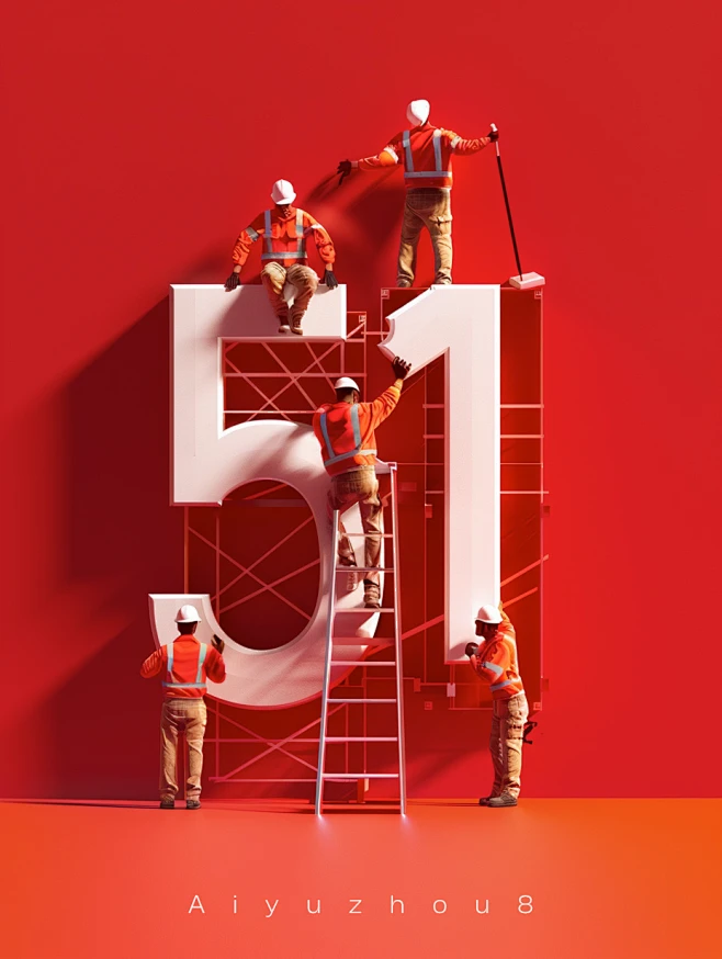 【ai宇宙吧】五一劳动节创意立体海报背景素材Midjourney关键词咒语：