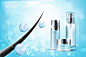 Hair care products, prevent split ends serum shampoo, cosmetics concept, vector illustration.
