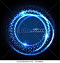 Abstract techno background with spirals and rays with glowing particles. Tech design. Lights vector frame. Glowing dots.  blue, cerulean, cobalt, indigo, sapphire, ultramarine