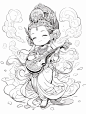 卡通敦煌小飞天|国风黑白人物插画线稿练习 - 小红书