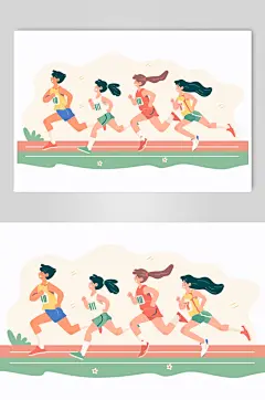 AI数字艺术扁平风校园运动会人物插画