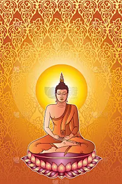 佛像坐在莲花上，背景是抽象的