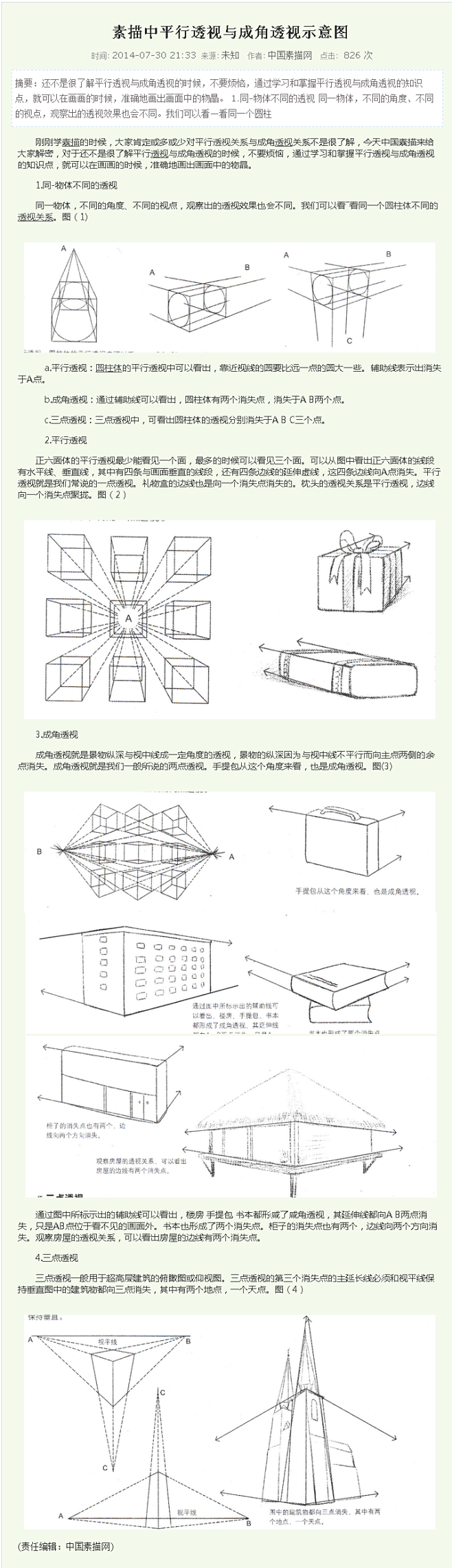 素描中平行透视与成角透视示意图_中国素描...