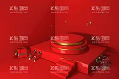 C4D模型  - 源文件下载【酷图网】电商场景,舞台背景,淘宝,京东,渲染,素材,高端大气,大红,震撼,热情奔放,飘带,