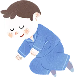 母亲节手绘彩铅质感卡通人物插画-睡衣男孩