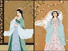 中国潮风古代装古典汉服民国美女人物插画素材PSD设计素材PNG模板-淘宝网