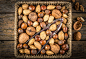 General 3000x2053 nuts food baskets wooden surface walnuts hazelnut