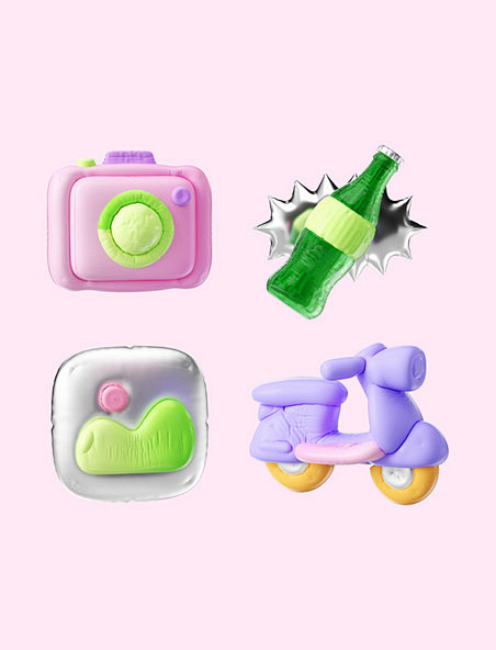 C4D3D立体膨胀旅行图标