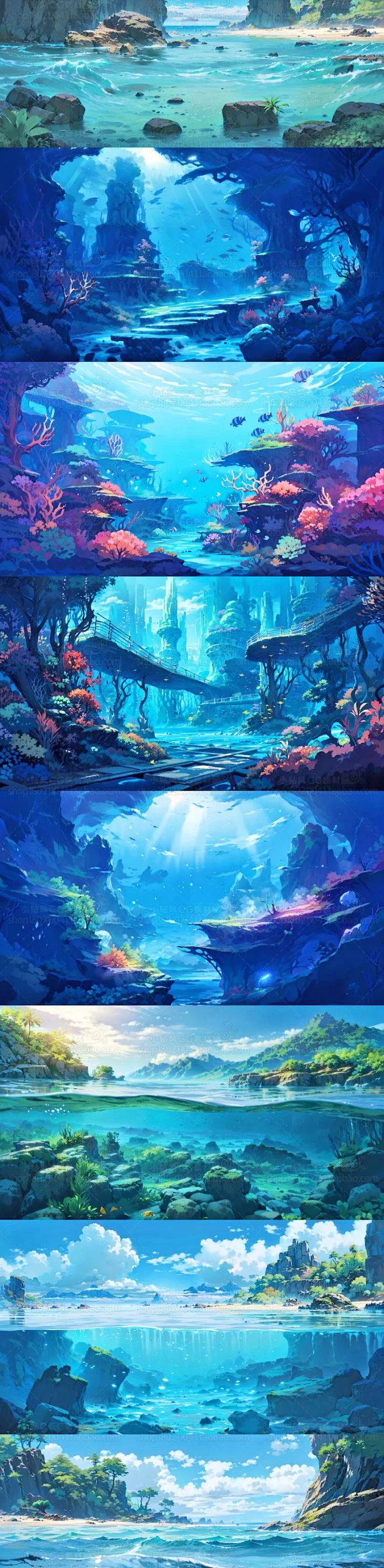AI海洋场景插画素材 大海礁石图集 影视游戏场景概念设计背景参考-淘宝网-花瓣网