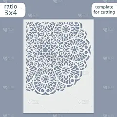 激光切割婚礼请柬模板。剪出带花边图案的纸卡。贺卡模板切割绘图仪。向量。