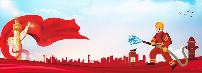 消防宣传日救火消防员海报背景图片素材