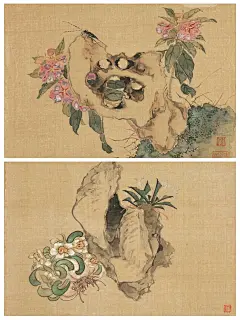 每天认识一幅中国画——《花卉奇石册》 - 小红书