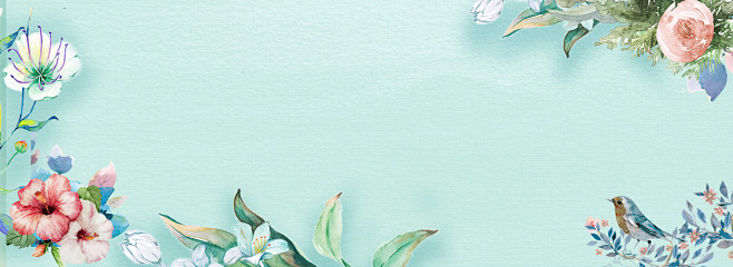 青色花卉海报背景水彩