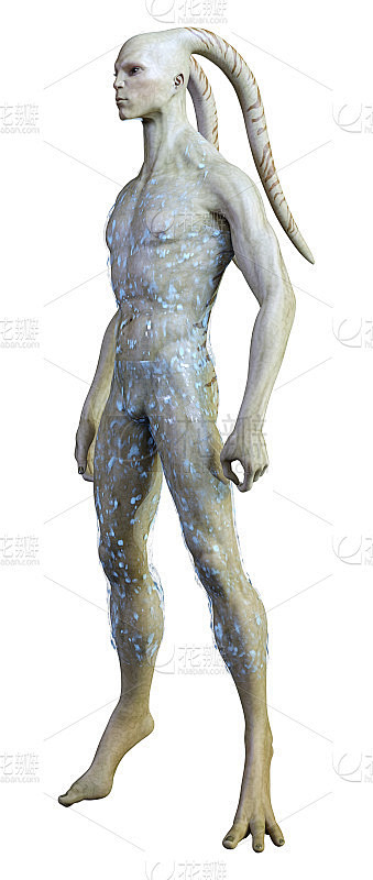 3D渲染绿色外星人在白色