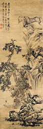叠巘高秋爽，寒泉飞碧空。舣舟自清听，得句有无中。
【图：明·蓝瑛】