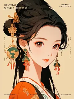 东方美人-鹅黄绮罗②民族扁平风文创美学插画