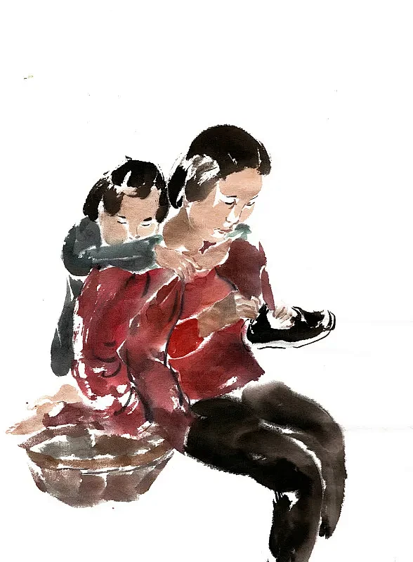 纳鞋子的女子图片下载