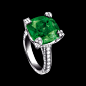 Limelight Party 指环，铂金，镶衬一颗枕形切割祖母绿（约11克拉）和128颗圆形美钻（约0.9克拉）@北坤人素材