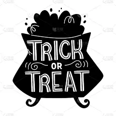 手绘字体的Trick or Treat。贺卡。