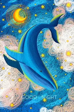 蓝色手绘清新清新鲸鱼插画海报素材