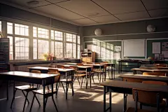 校园文化教室课桌椅场景摄影图