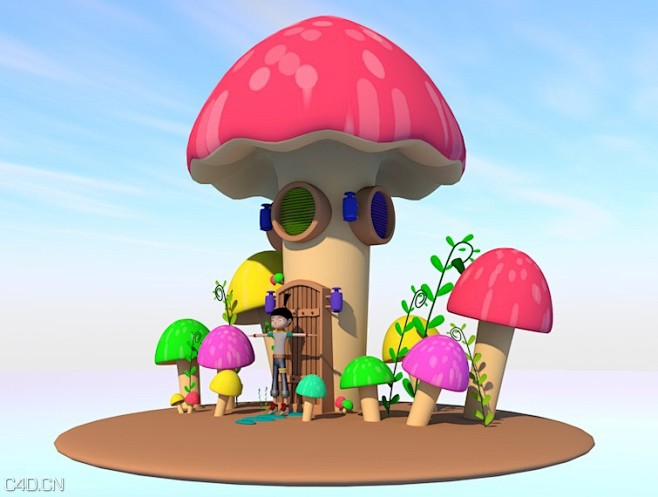 卡通场景《蘑菇城堡》C4D模型 Mush...