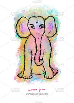 大象水彩插画，动物彩绘，彩富手绘，绘制可爱卡通，印在t恤上，贺卡模板，图片印刷，矢量手绘，商业宣传册