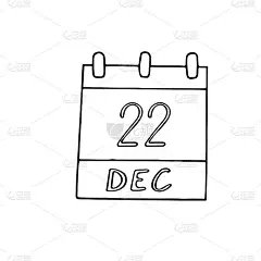 日历手绘涂鸦风格。12月22日。天,日期。图标、贴纸元素用于设计、策划、商务度假