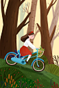 小女孩骑着自行车旅行