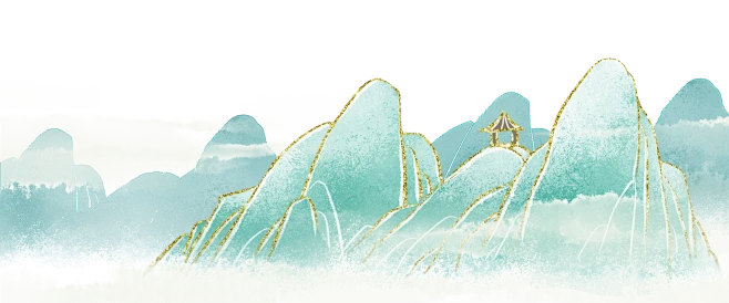 中国风古风水墨祥云山水画山峦云朵红日装饰PNG免抠设计素材 -花瓣网