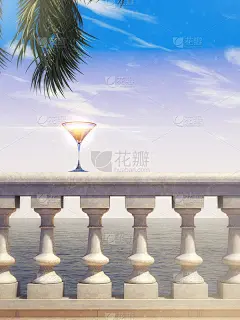 夏日海景石经典栏杆配鸡尾酒杯和_5165221123