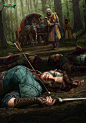 Feign Death and Nature's Rebuke, Ástor Alexander : "Feign Death" and "Nature's Rebuke", two cards I painted for Gwent's expansion Merchants of Ofir. 
[[ Gwent — The Witcher Card Game ]] by CD Projekt Red