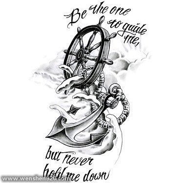 黑灰素描创意精致海军风船锚纹身手稿