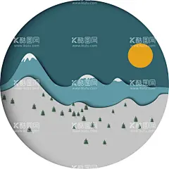 抽象山水  - 源文件下载【酷图网】抽象山水,圆形,插画,手绘,卡通,