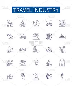 旅游业的标志性标志的设置。旅游、航行、旅行、探险、航空公司、邮轮、套件、度假等设计集