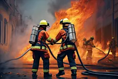 救援灭火消防员救火背影插画图片