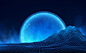 Abstract digital landscape with stars on horizon. wireframe landscape background. big data. 80s retro sci-fi background