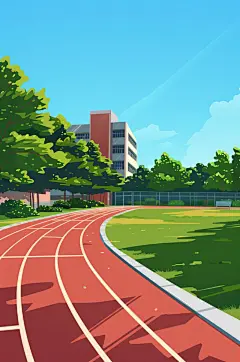 AI数字艺术扁平风校园球场操场插画-众图网