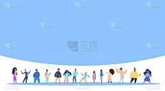 随意的人群站在一起，男女性格多元化，孤立的男性女性卡通全长平