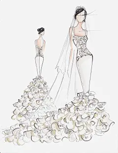 手绘礼服婚纱模特插画_新图网 https://ixintu.com 手绘婚纱设计 手绘时尚女装 手绘女装