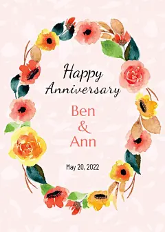 Literary Style Watercolor Flower Frame Wedding anniversary Greeting Card