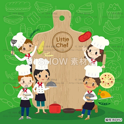 卡通可爱男女厨师做饭烹饪料理美食蛋糕人物...
