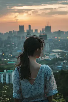 遥望远方漂亮女孩背影