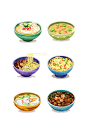 原创手绘小碗菜泡面拉面美食插画素材