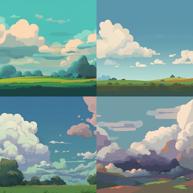 平涂动画场景，云彩