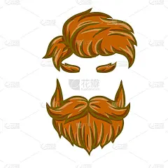 时尚男人的发型。头部和面部元素嬉皮士。棕色头发的家伙。头发和胡子。长胡子的老人。手绘插图。时尚和风格